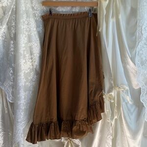 Brown Asymmetrical Ruffle Hem Skirt
